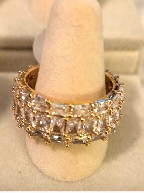 Bomb Party NWT Whispers of Inspiration gold plated cubic zirconia 3 row ring sz7